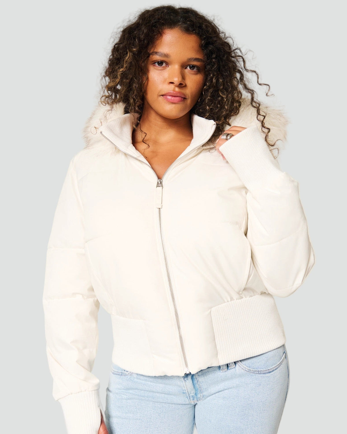Emma | Women's Padded Faux Hooded Winter Jacket with Fur Trim