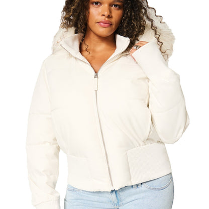 Emma | Women's Padded Faux Hooded Winter Jacket with Fur Trim