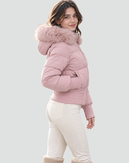 Emma | Women's Padded Faux Hooded Winter Jacket with Fur Trim
