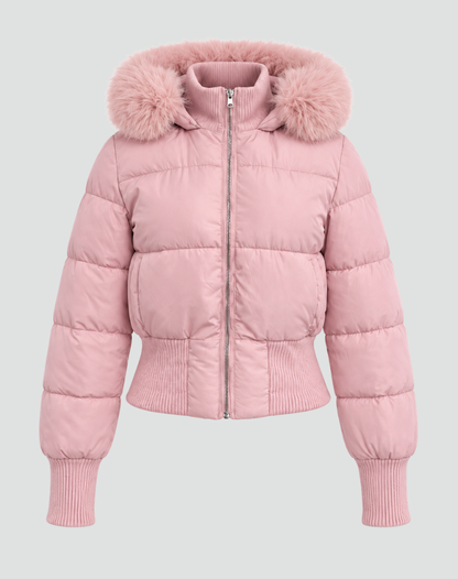 Emma | Women's Padded Faux Hooded Winter Jacket with Fur Trim