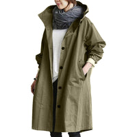 Esme | Women's Long Button-Front Hooded Raincoat