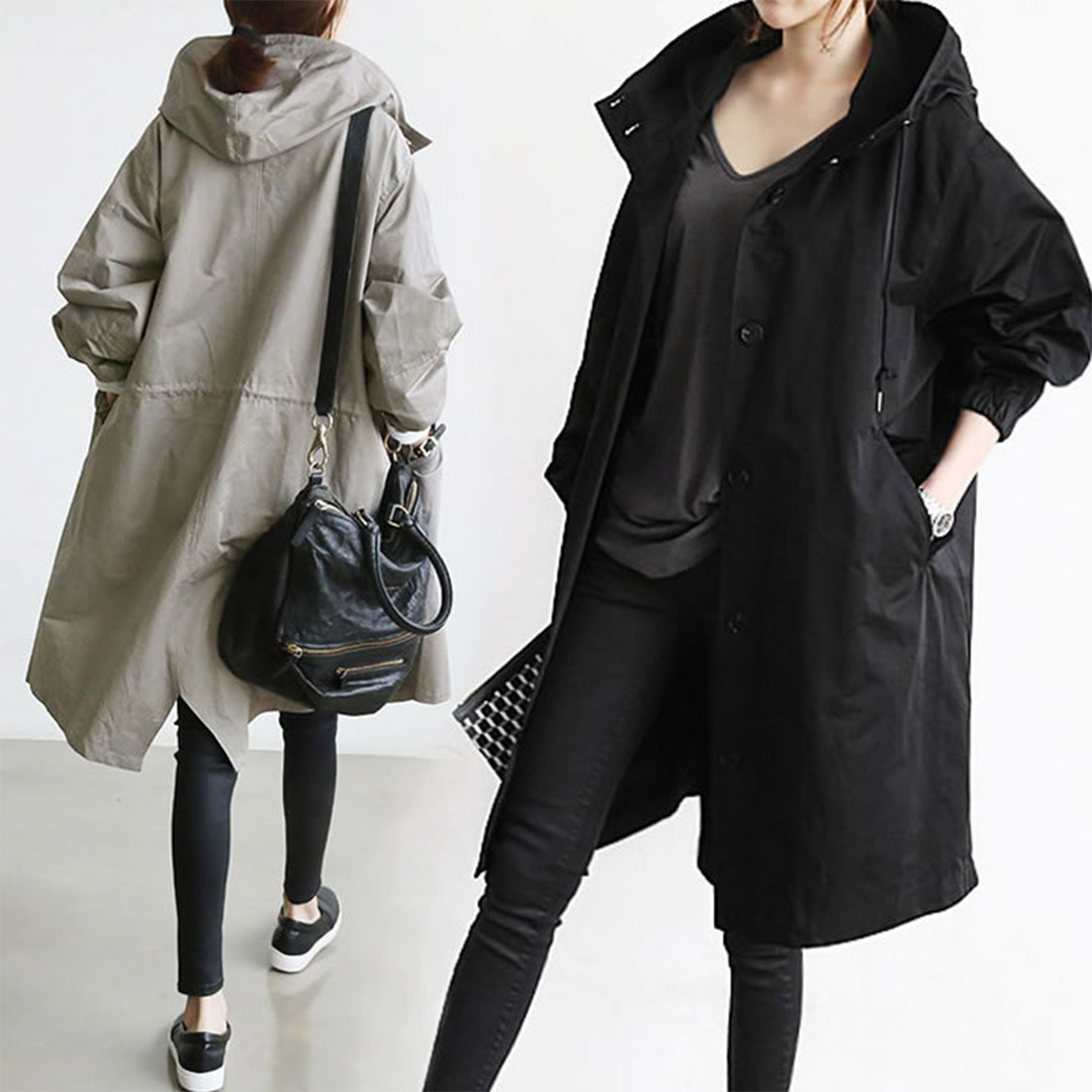 Esme | Women's Hooded Raincoat Button-Front Long