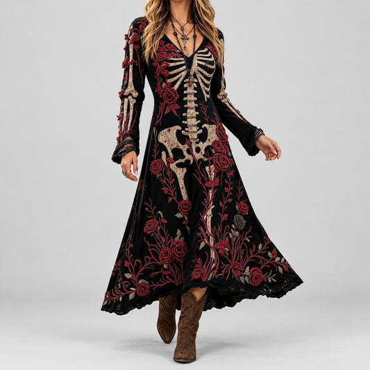 Women's Halloween Skeleton Print Dress