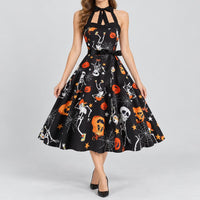 Women's Vintage Halloween Pumpkin Print Dress
