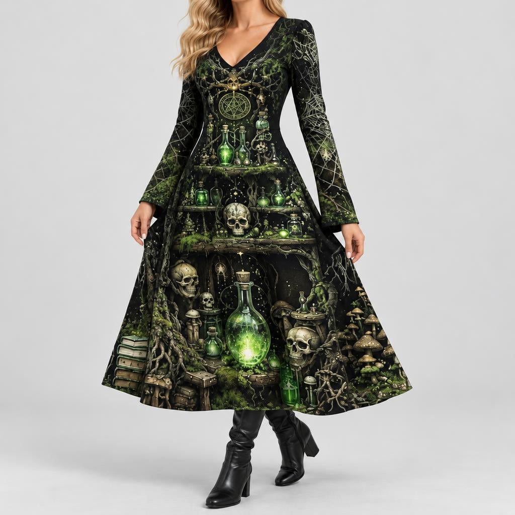 Women's Halloween Witch Print Dress