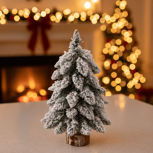 Mini Artificial Christmas Tree with Frosted Snow Effect and LED Lights