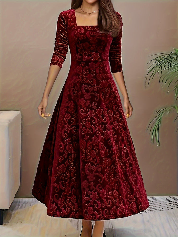 Abigail | Women's Casual Floral-Embossed Midi Dress