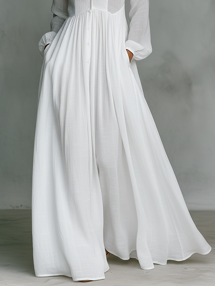 Renee | Women’s Stand Collar Linen Maxi Dress