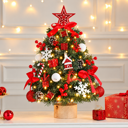 Mini Christmas Tree Pre-Lit Decorated Tabletop