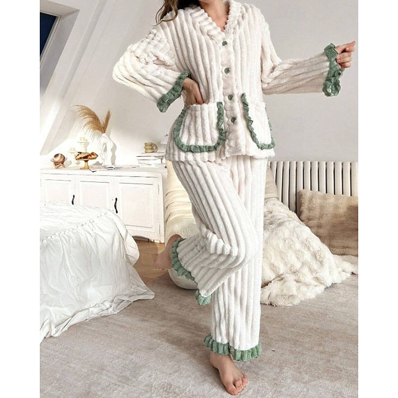Flora | Women's Soft Ruffle-Trim Two-Piece Pyjama Set