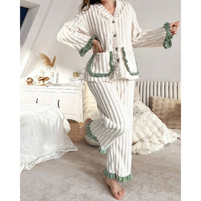 Flora | Women's Soft Ruffle-Trim Two-Piece Pyjama Set