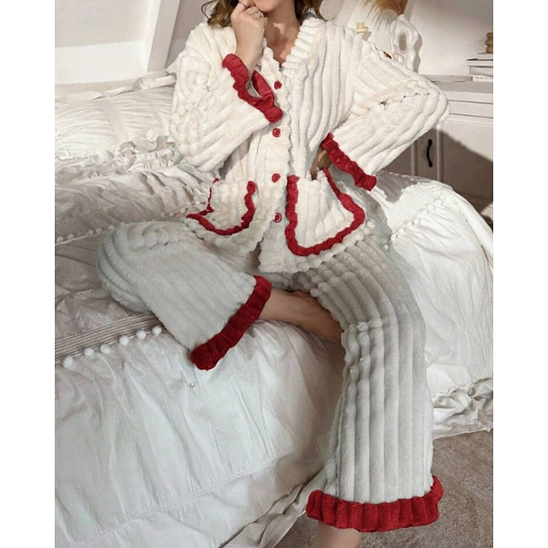Flora | Women's Soft Ruffle-Trim Two-Piece Pyjama Set