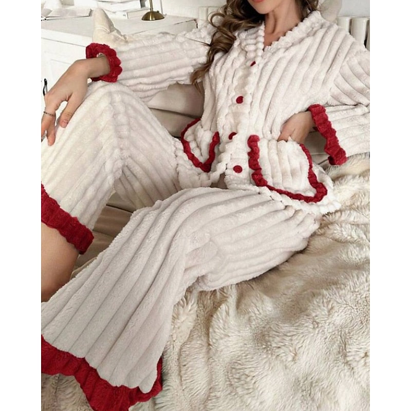Flora | Women's Soft Ruffle-Trim Two-Piece Pyjama Set