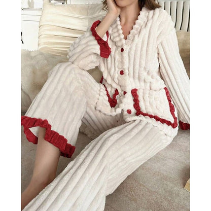 Flora | Women's Soft Ruffle-Trim Two-Piece Pyjama Set
