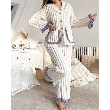 Flora | Women's Soft Ruffle-Trim Two-Piece Pyjama Set