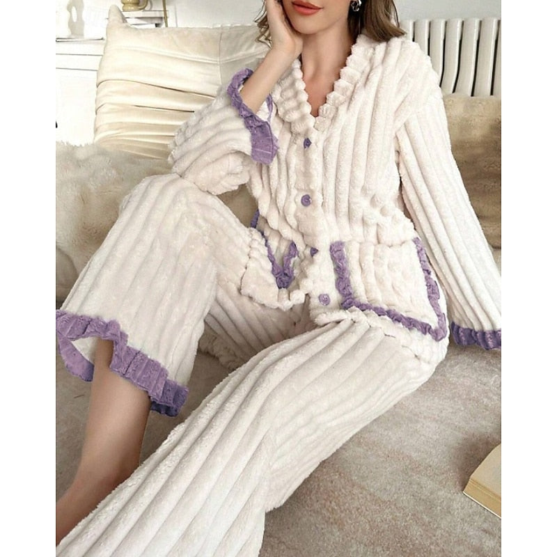 Flora | Women's Soft Ruffle-Trim Two-Piece Pyjama Set