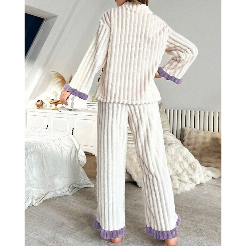 Flora | Women's Soft Ruffle-Trim Two-Piece Pyjama Set
