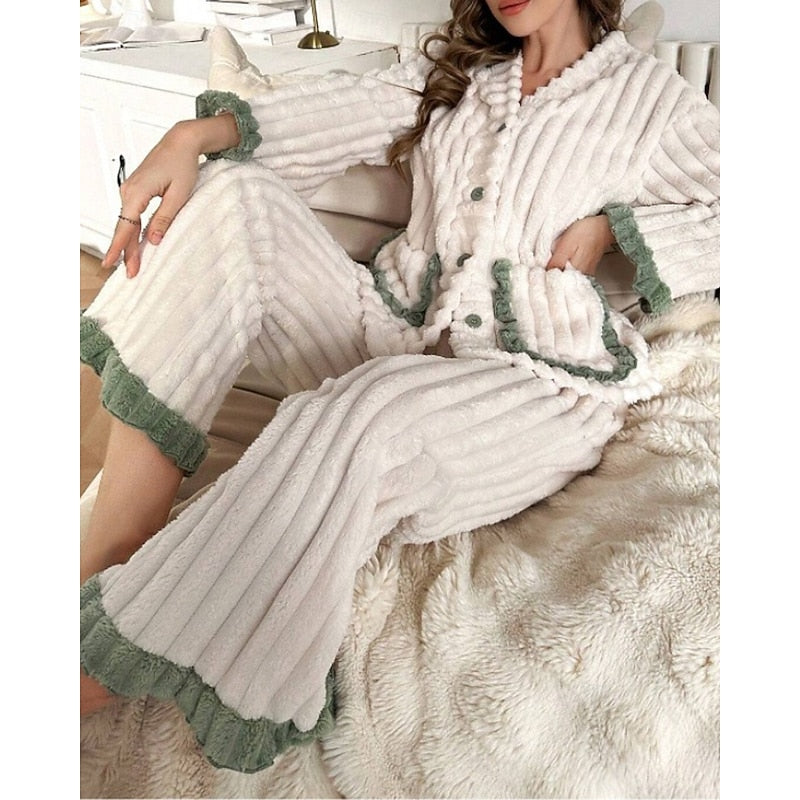 Flora | Women's Soft Ruffle-Trim Two-Piece Pyjama Set