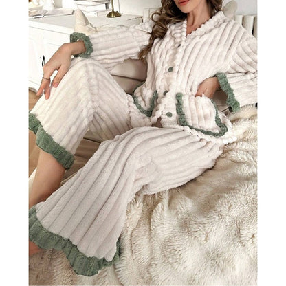 Flora | Women's Soft Ruffle-Trim Two-Piece Pyjama Set