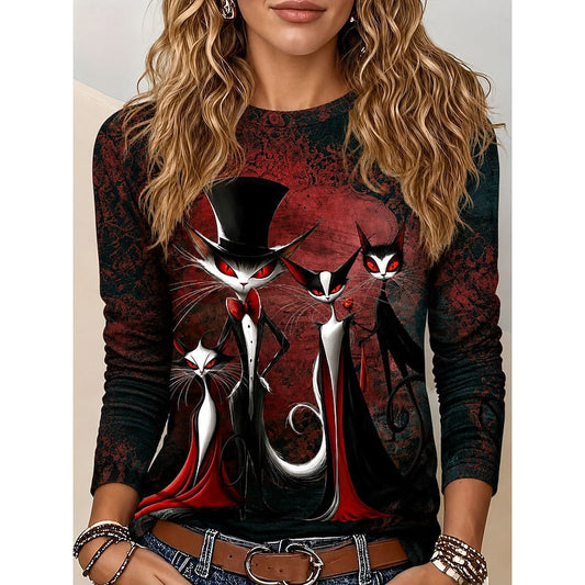 Melody | Women's Halloween Cat Graphic Long-Sleeve Top