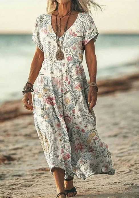 Hailey | Women’s Beach Floral V-Neck Midi Dress