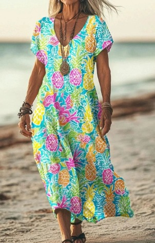 Hailey | Women’s Beach Floral V-Neck Midi Dress