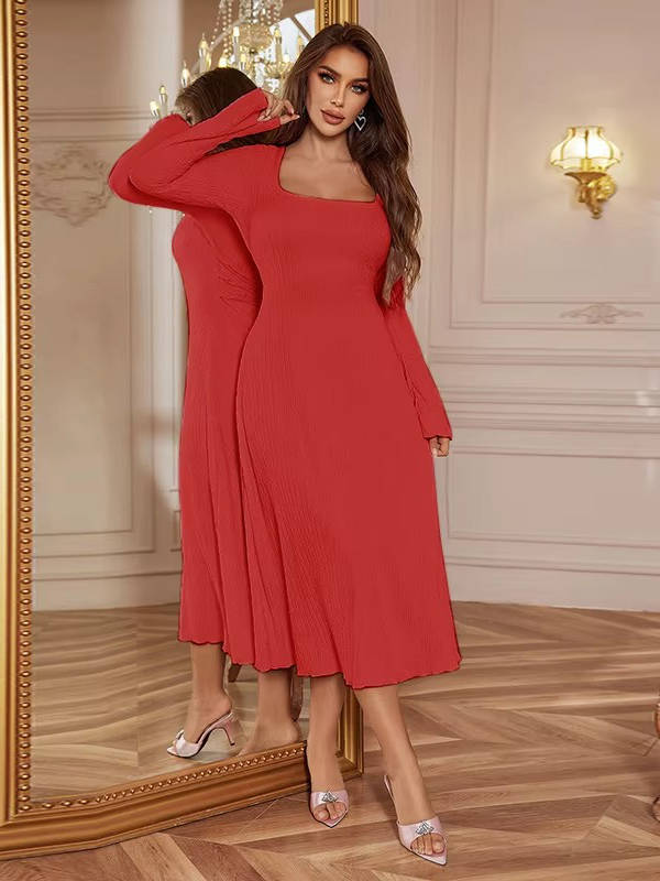 Enya | Women’s Wedding Guest Square Neck Midi Dress