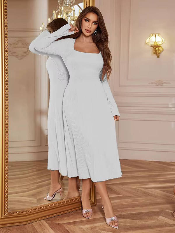 Enya | Women’s Wedding Guest Square Neck Midi Dress