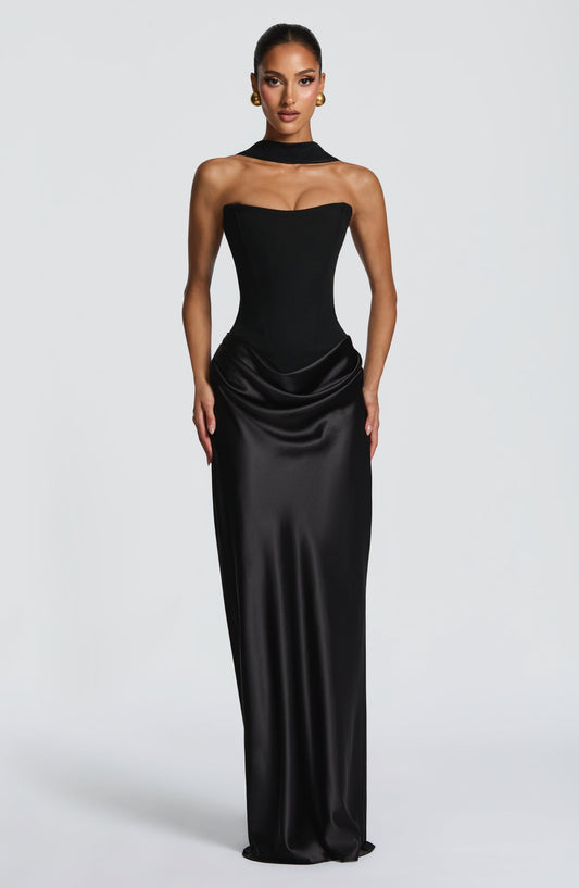 Jane | Women's Elegant Satin Cowl Neck Maxi Dress with Corset