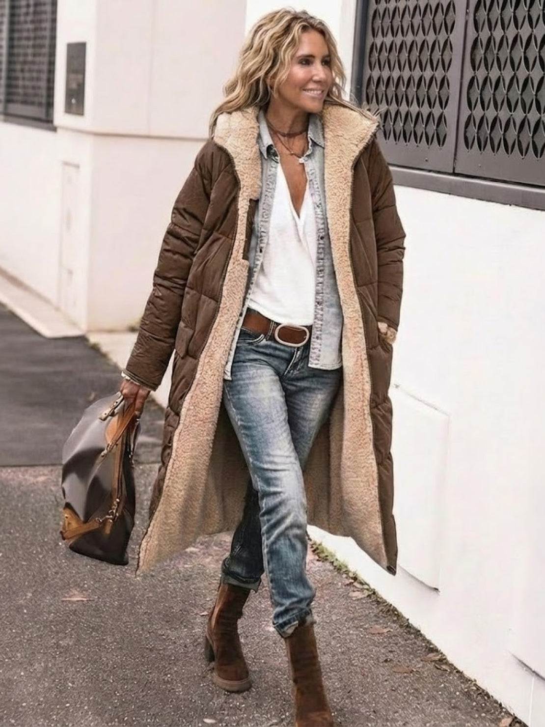 Jasmine | Women's Quilted Sherpa-Lined Hooded Teddy Coat