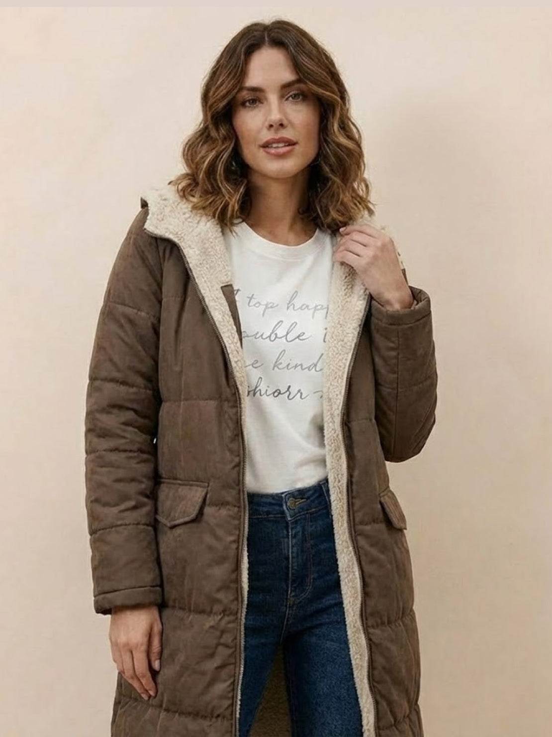 Jasmine | Women's Quilted Sherpa-Lined Hooded Teddy Coat