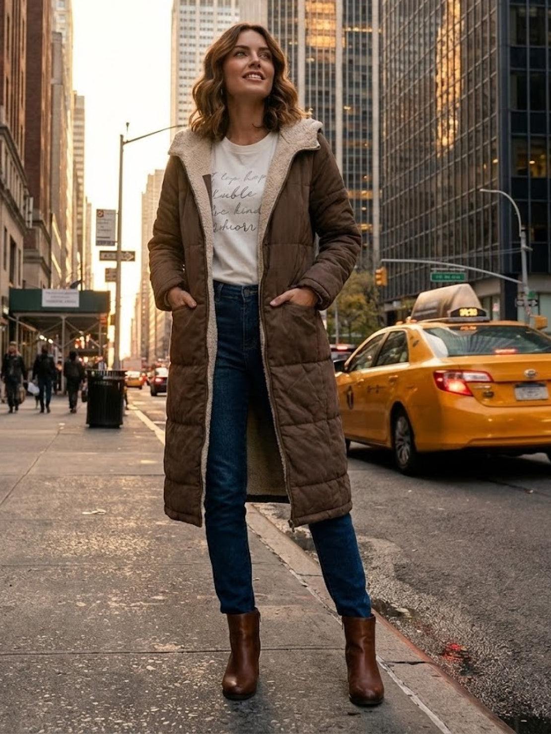 Jasmine | Women's Quilted Sherpa-Lined Hooded Teddy Coat