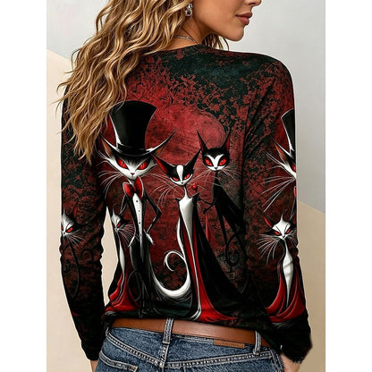 Melody | Women's Halloween Cat Graphic Long-Sleeve Top