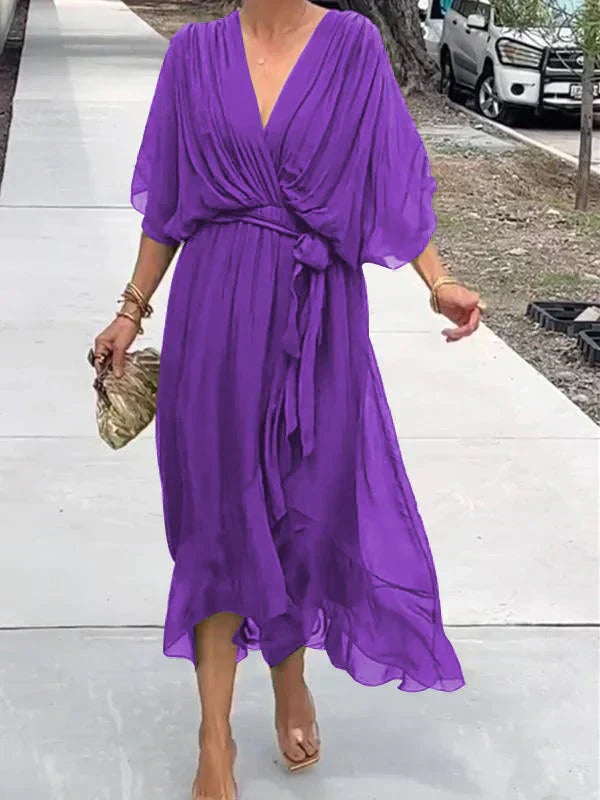 Eartha | Women’s Wrap V Neck Summer Maxi Dress