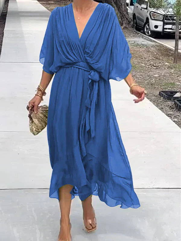 Eartha | Women’s Wrap V Neck Summer Maxi Dress