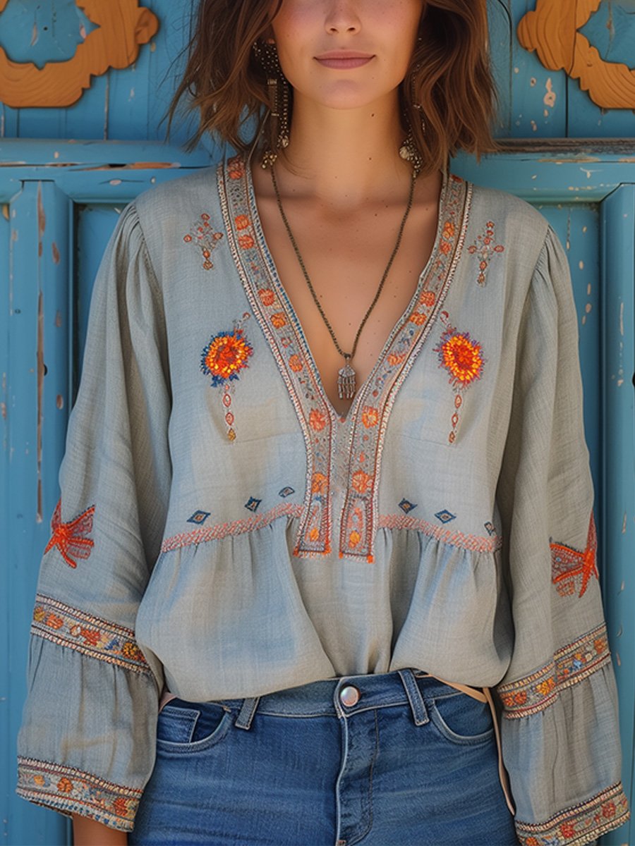 Alexis | Women's Casual Boho V-Neck Blouse
