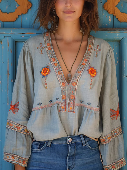 Alexis | Women's Casual Boho V-Neck Blouse