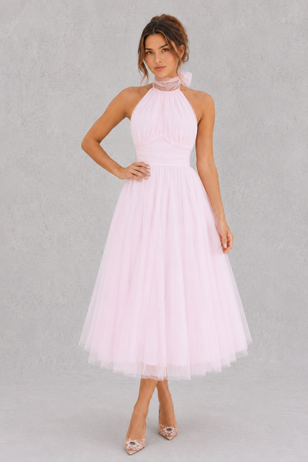 Katie | Women's Halter Formal Ball Midi Gown