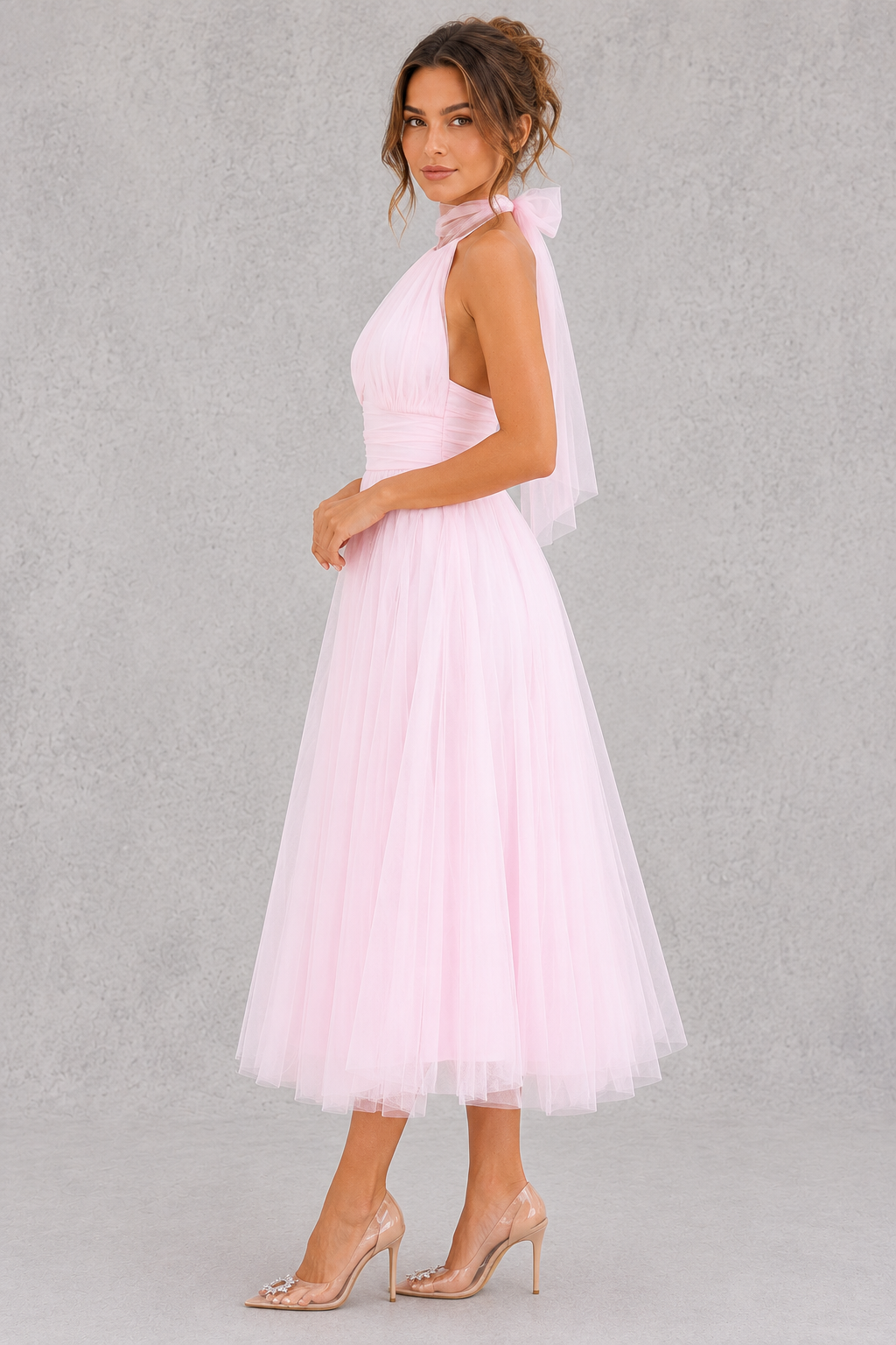 Katie | Women's Halter Formal Ball Midi Gown