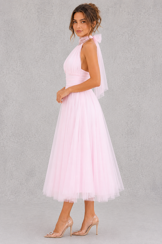 Katie | Women's Halter Formal Ball Midi Gown