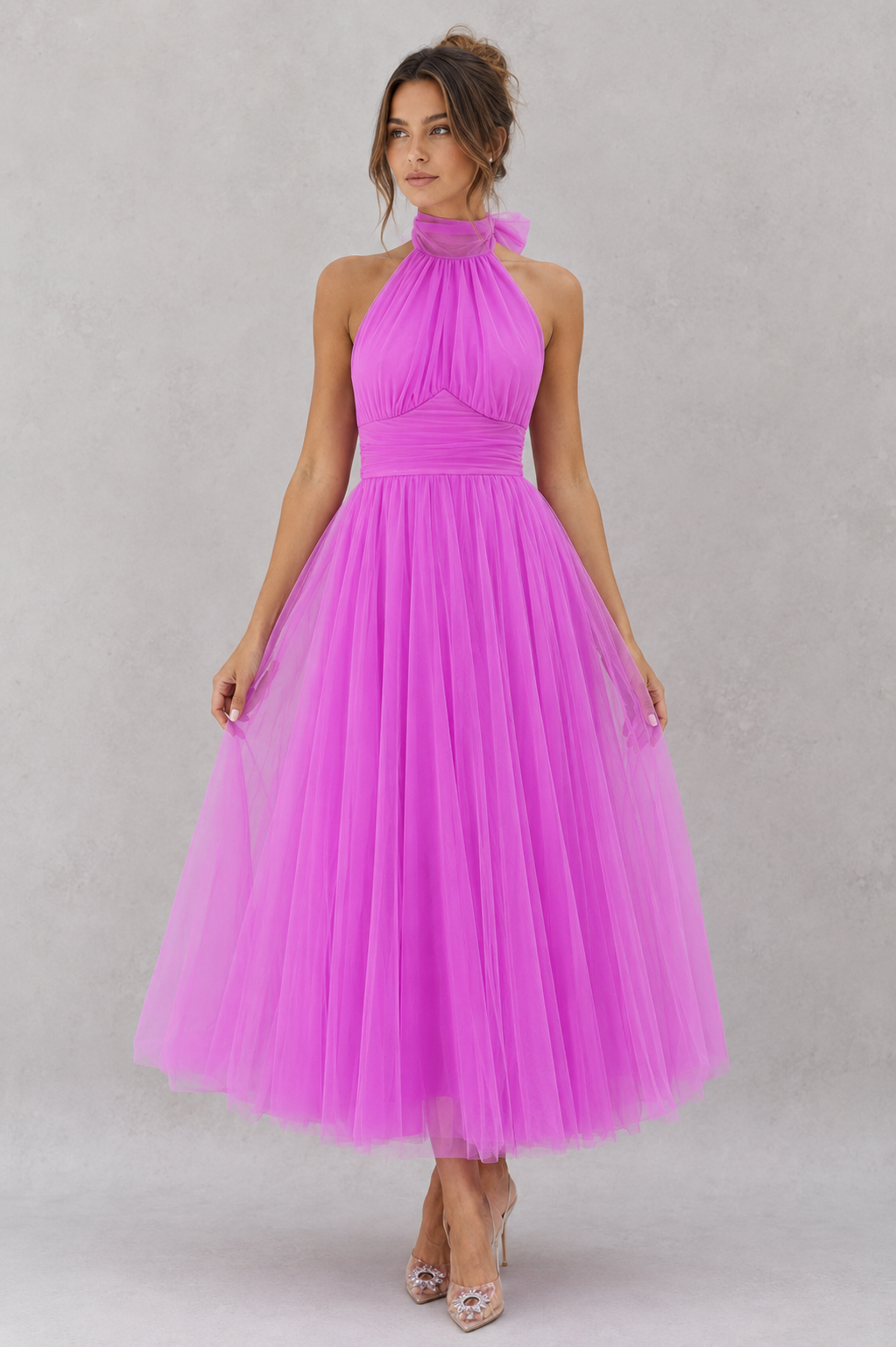 Katie | Women's Halter Formal Ball Midi Gown