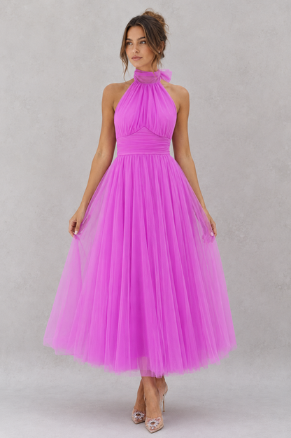 Katie | Women's Halter Formal Ball Midi Gown