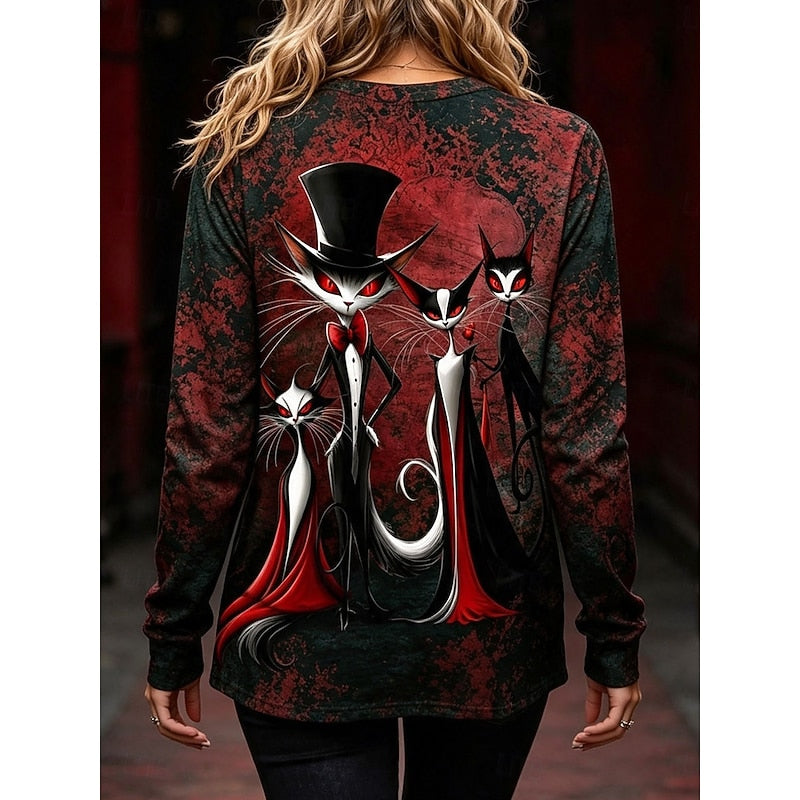 Melody | Women's Halloween Cat Graphic Long-Sleeve Top
