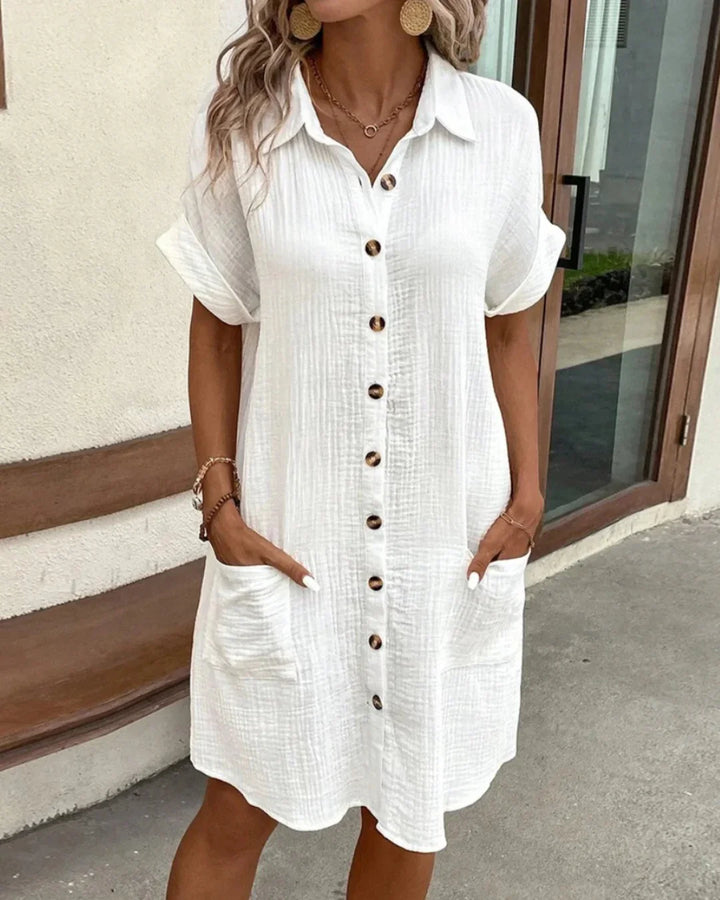 Brisellea | Women’s Casual Linen V-Neck Midi Dress