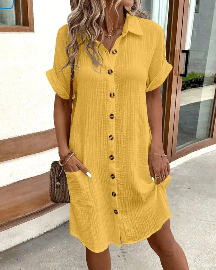 Brisellea | Women’s Casual Linen V-Neck Midi Dress