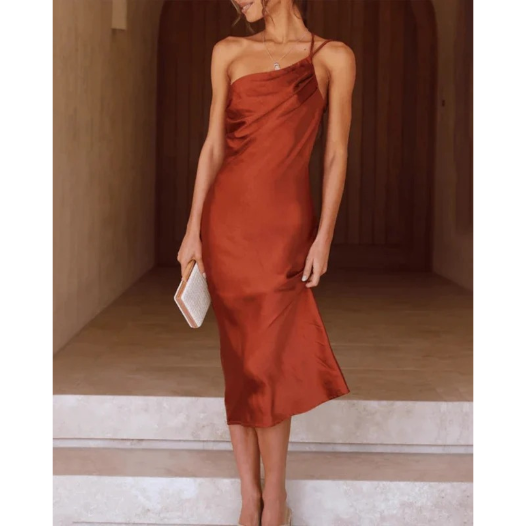 Sierra | Women's One Shoulder Satin Midi Evening Dress