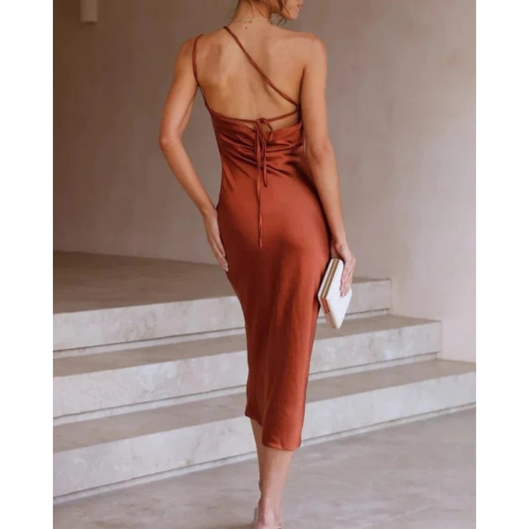 Sierra | Women's One Shoulder Satin Midi Evening Dress