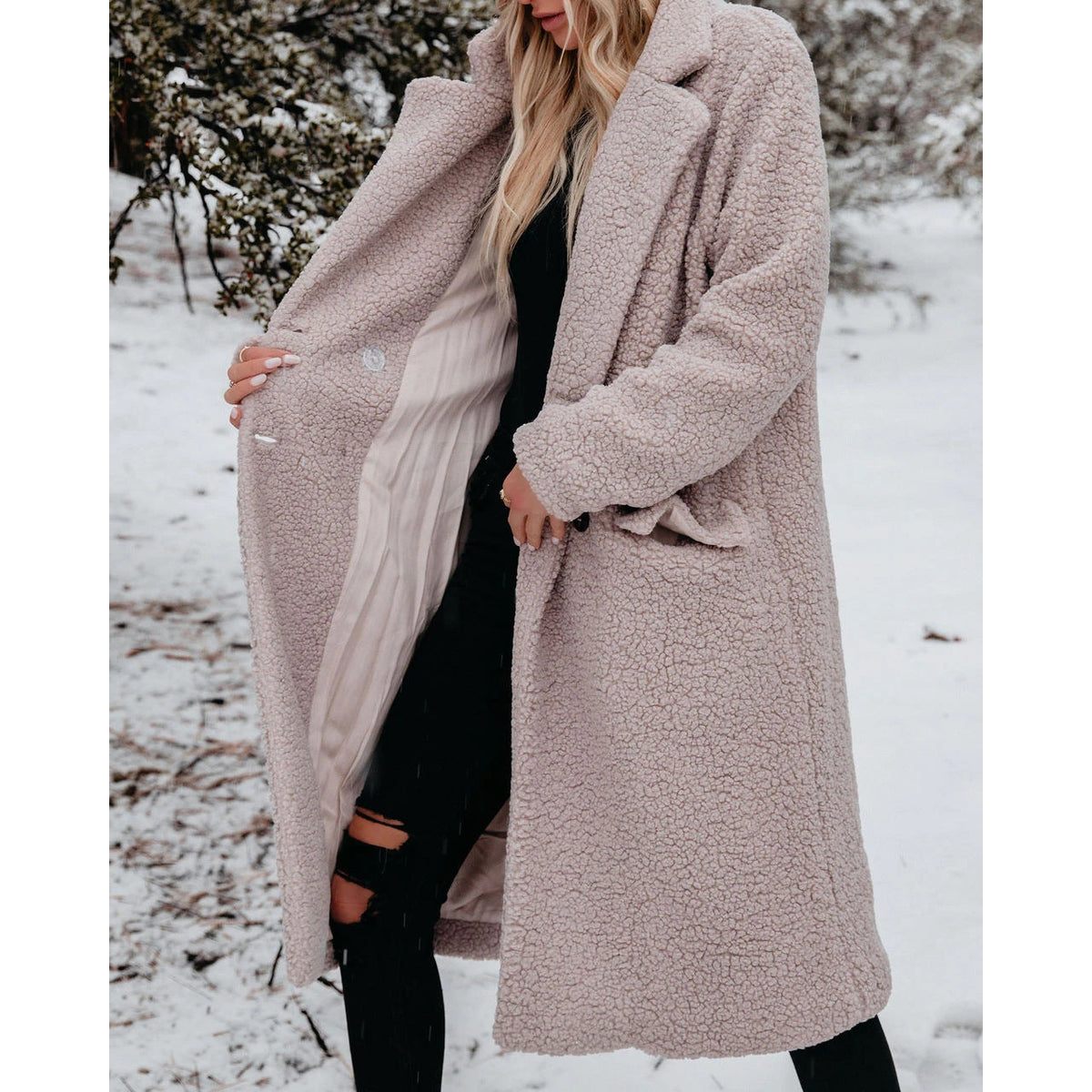 Leah | Women's Relaxed Button-Front Long Teddy Winter Coat
