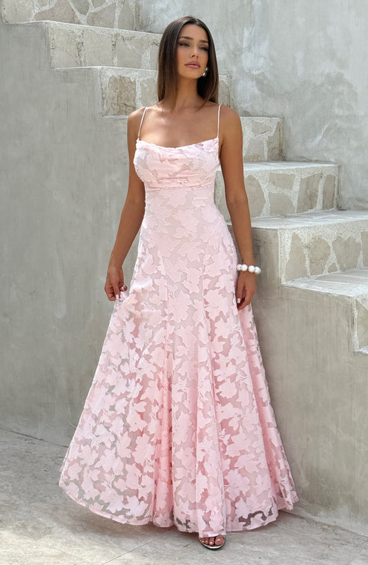 Lily | Women's Backless Cowl Neck Embroided Maxi Dress