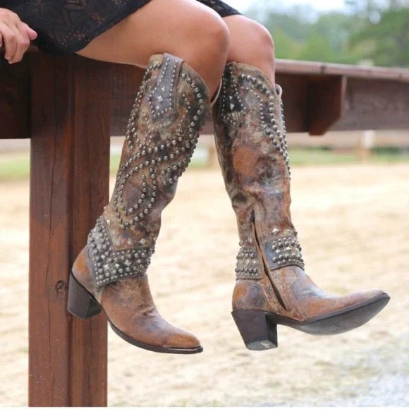 Leah | Women’s Studded Knee High Cowboy Boots
